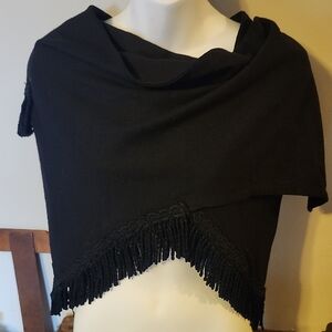 Vintage Emily Wetherby Black Fringe Shawl